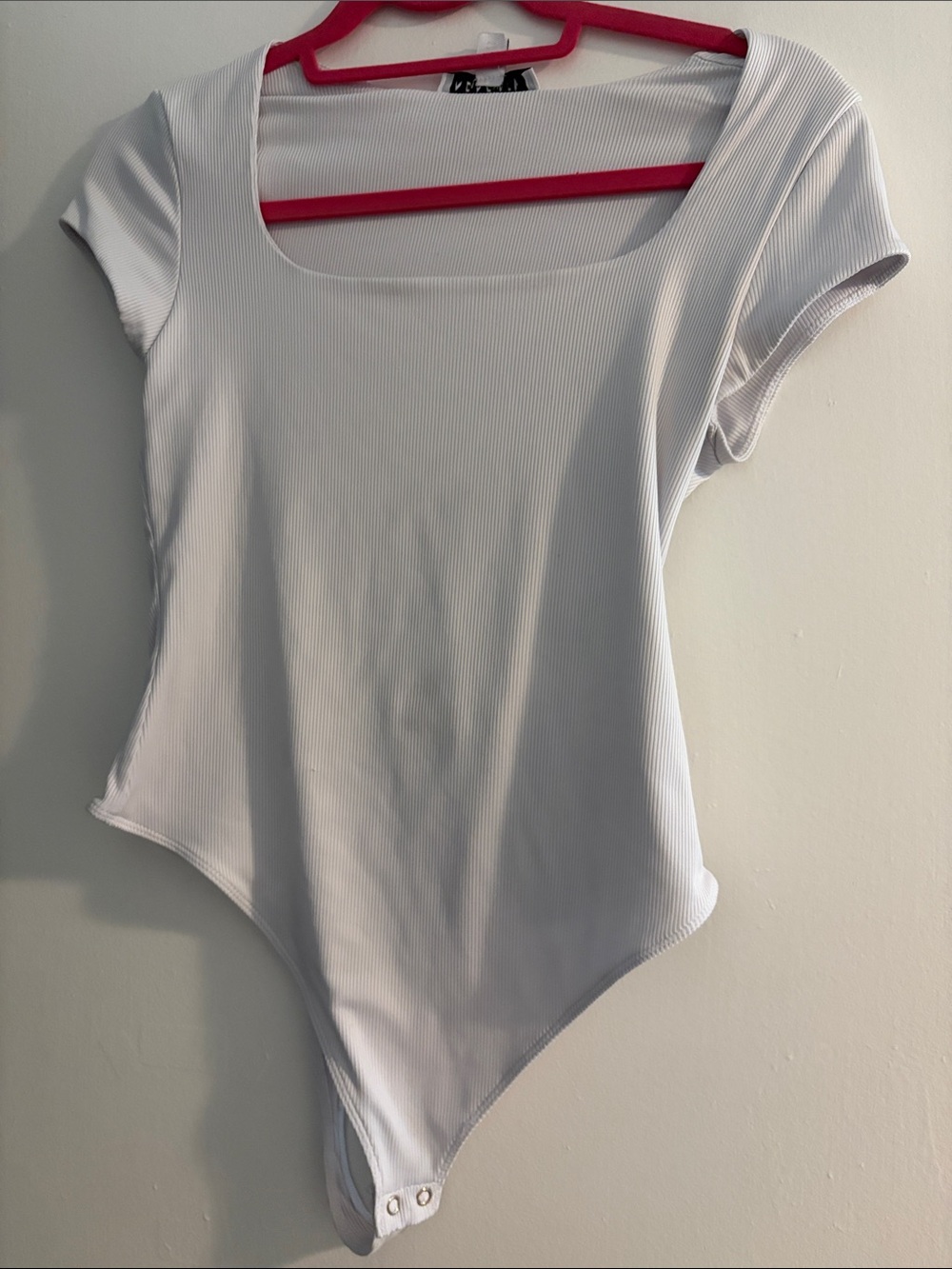 Square-Neck Ribbed White Short-Sleeve Bodysuit